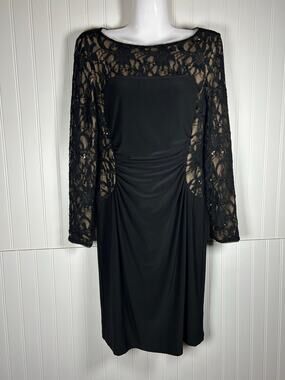 Lauren Ralph Lauren long sleeve black lace and sequin dress knee length Size 6P
